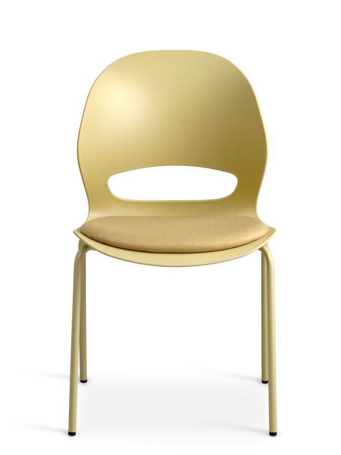 Esszimmerstuhl Linea, mit senfgelbem Stoffkissen – senfgelbes PVC und senfgelbes Metall