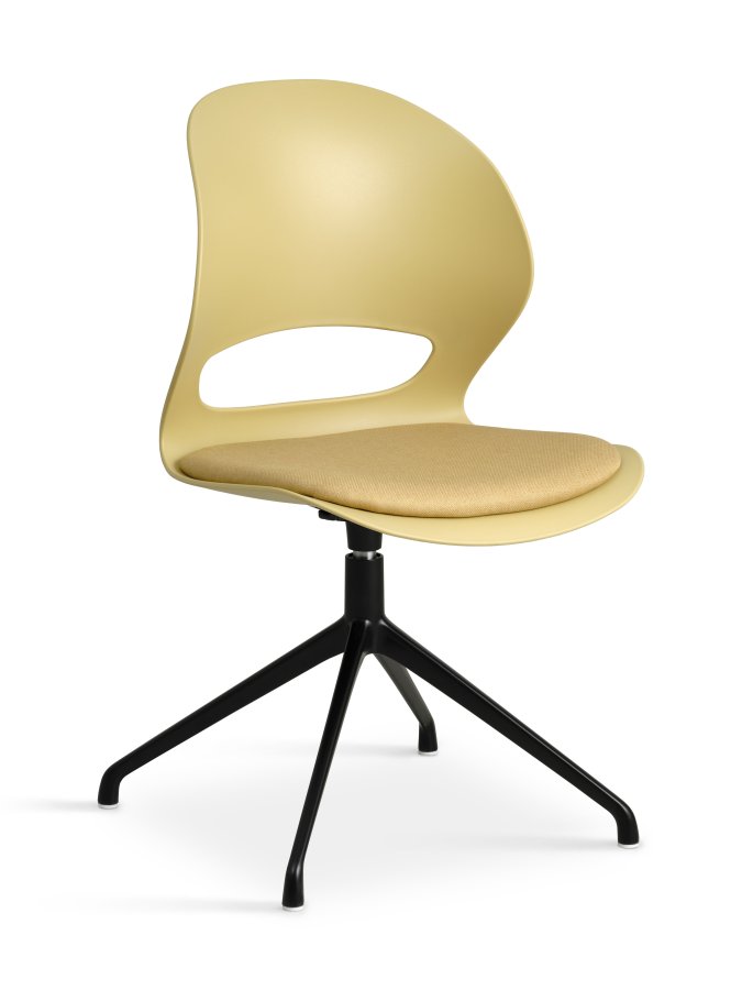 Linea spisebordsstol, med dreiefunksjon og sennepsgul stoffpute - sennepsgul PVC og sort metall