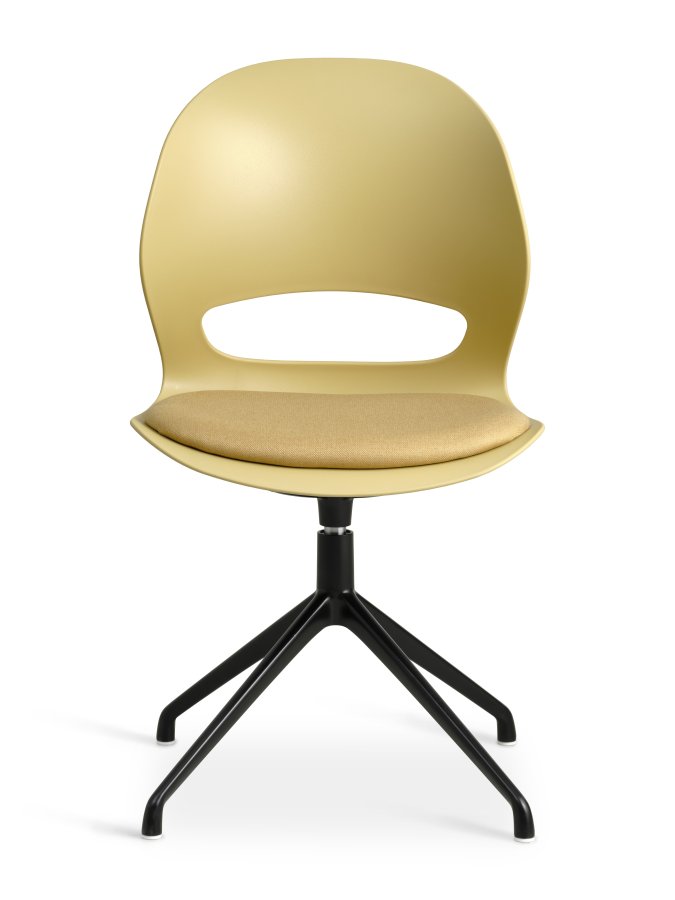 Linea spisebordsstol, med dreiefunksjon og sennepsgul stoffpute - sennepsgul PVC og sort metall