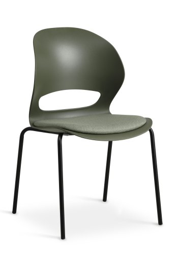 Linea spisebordsstol, med oliven stoffpute - oliven PVC og sort metall