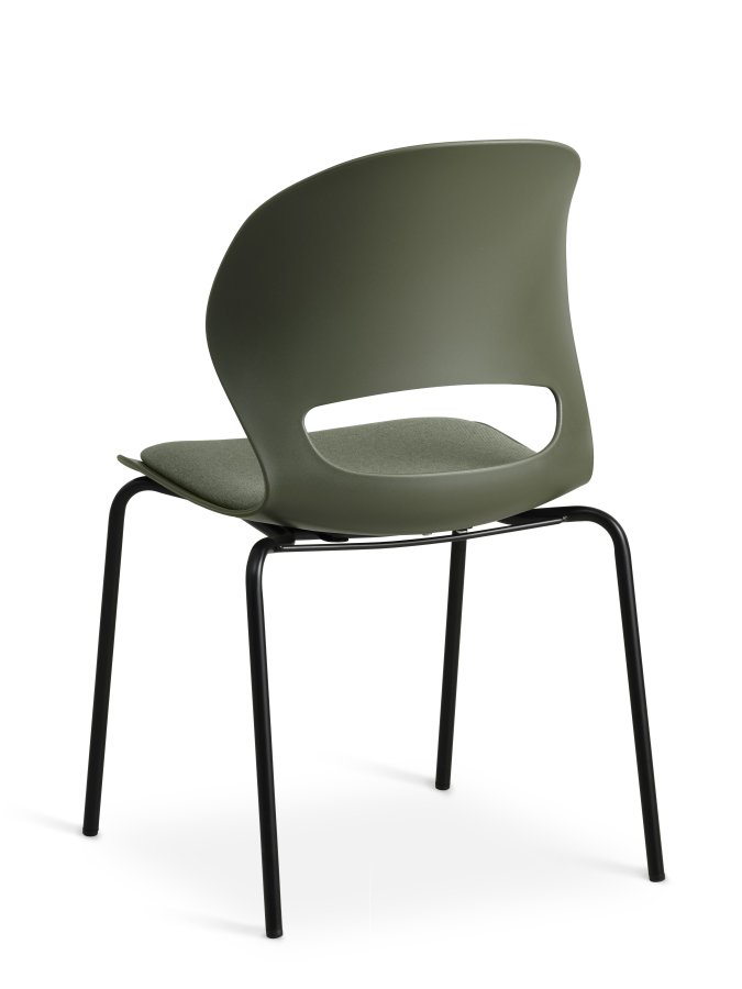Linea spisebordsstol, med oliven stoffpute - oliven PVC og sort metall