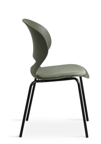 Linea spisebordsstol, med oliven stoffpute - oliven PVC og sort metall