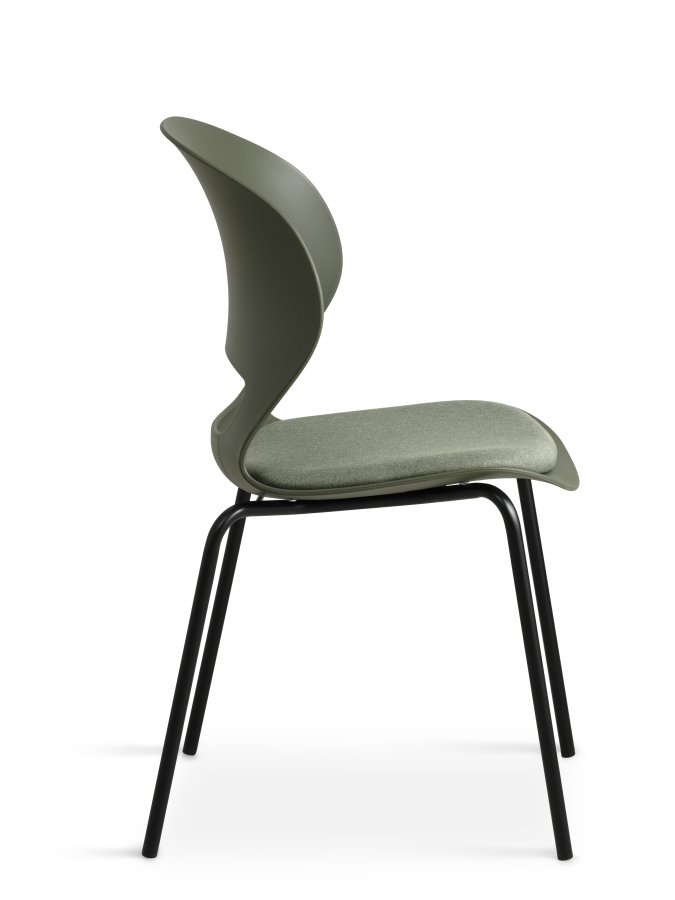 Linea spisebordsstol, med oliven stoffpute - oliven PVC og sort metall