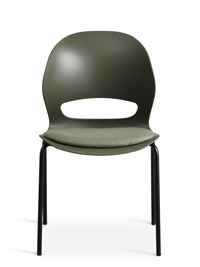 Linea spisebordsstol, med oliven stoffpute - oliven PVC og sort metall