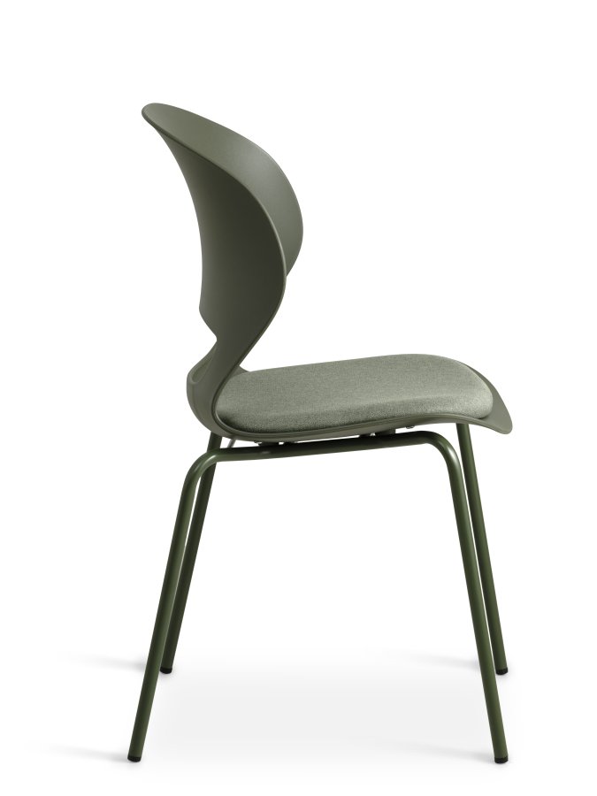 Linea spisebordsstol, med oliven stoff pute - oliven PVC og oliven metall