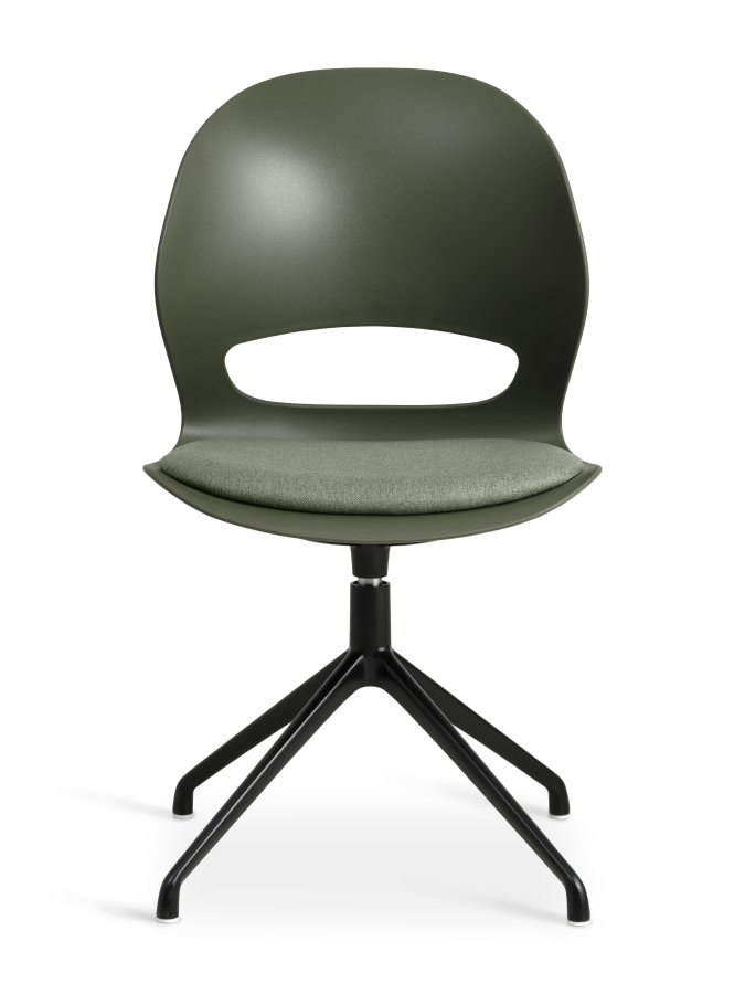 Linea spisebordsstol, med dreiefunksjon og oliven stoffpute - oliven PVC og sort metall