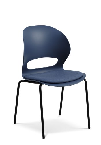 Esszimmerstuhl Linea, mit Kissen aus jeansblauem Stoff – jeansblaues PVC und schwarzes Metall