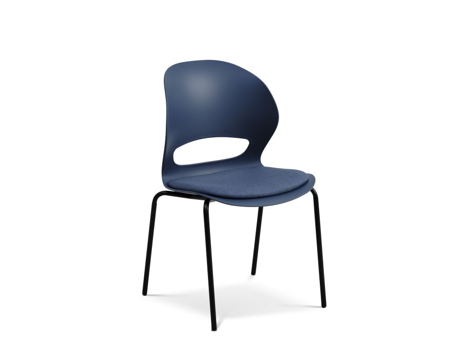 Esszimmerstuhl Linea, mit Kissen aus jeansblauem Stoff – jeansblaues PVC und schwarzes Metall