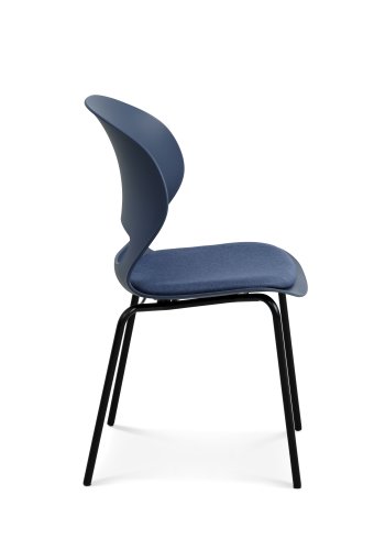 Esszimmerstuhl Linea, mit Kissen aus jeansblauem Stoff – jeansblaues PVC und schwarzes Metall