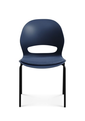 Esszimmerstuhl Linea, mit Kissen aus jeansblauem Stoff – jeansblaues PVC und schwarzes Metall