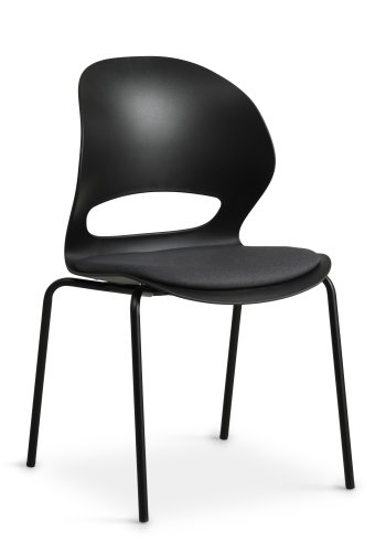 Linea spisebordsstol, med sort stoffpute - svart PVC og sort metall