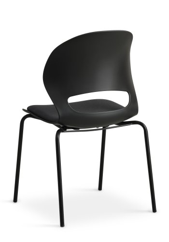 Linea spisebordsstol, med sort stoffpute - svart PVC og sort metall