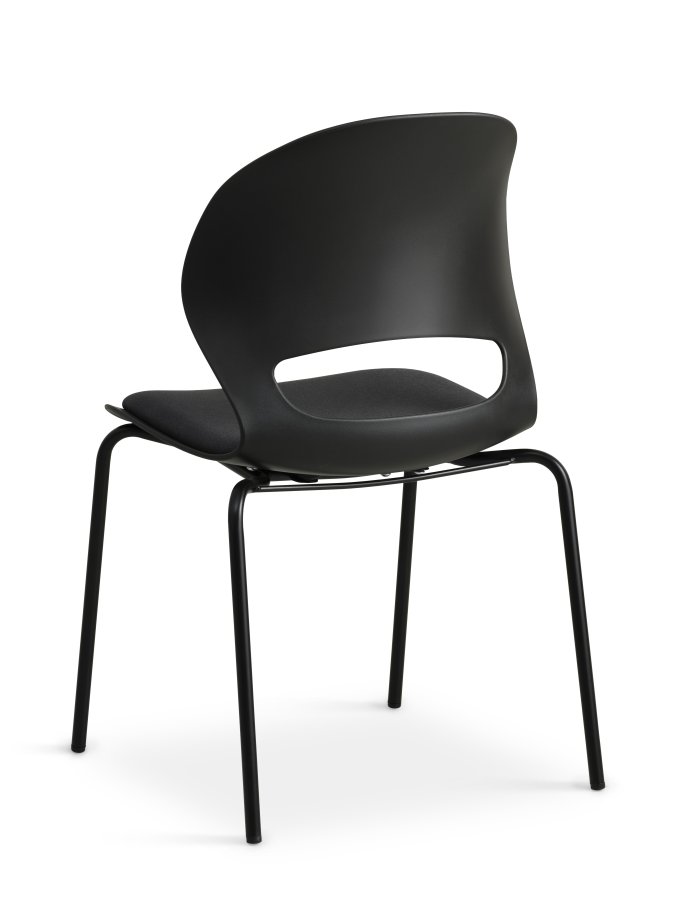 Linea spisebordsstol, med sort stoffpute - svart PVC og sort metall