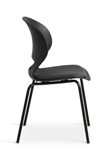 Linea spisebordsstol, med sort stoffpute - svart PVC og sort metall