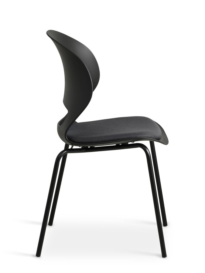 Linea spisebordsstol, med sort stoffpute - svart PVC og sort metall