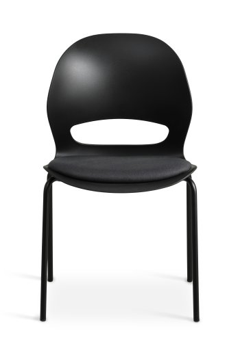 Linea spisebordsstol, med sort stoffpute - svart PVC og sort metall