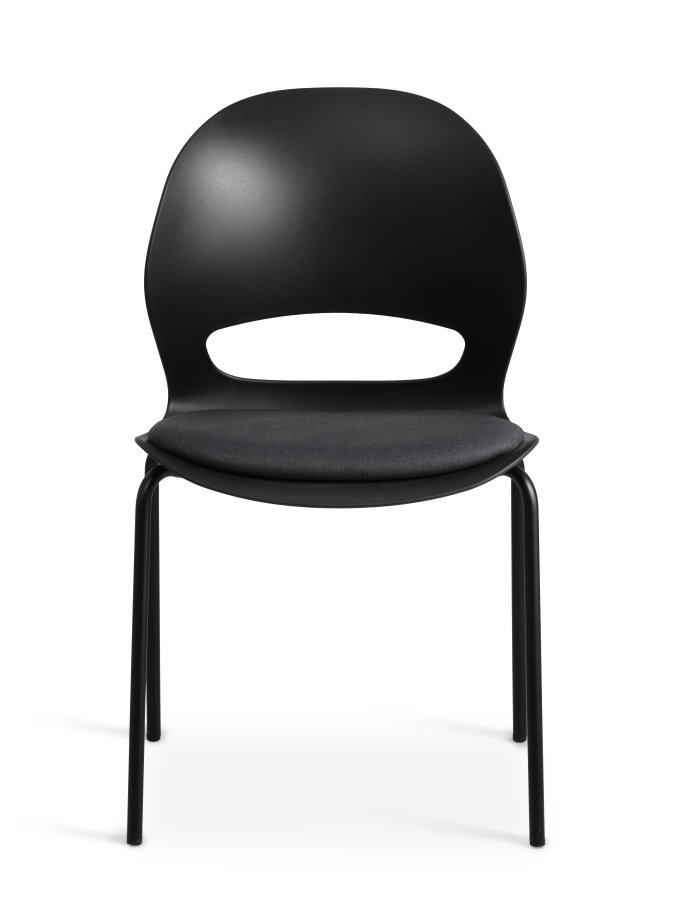 Linea spisebordsstol, med sort stoffpute - svart PVC og sort metall