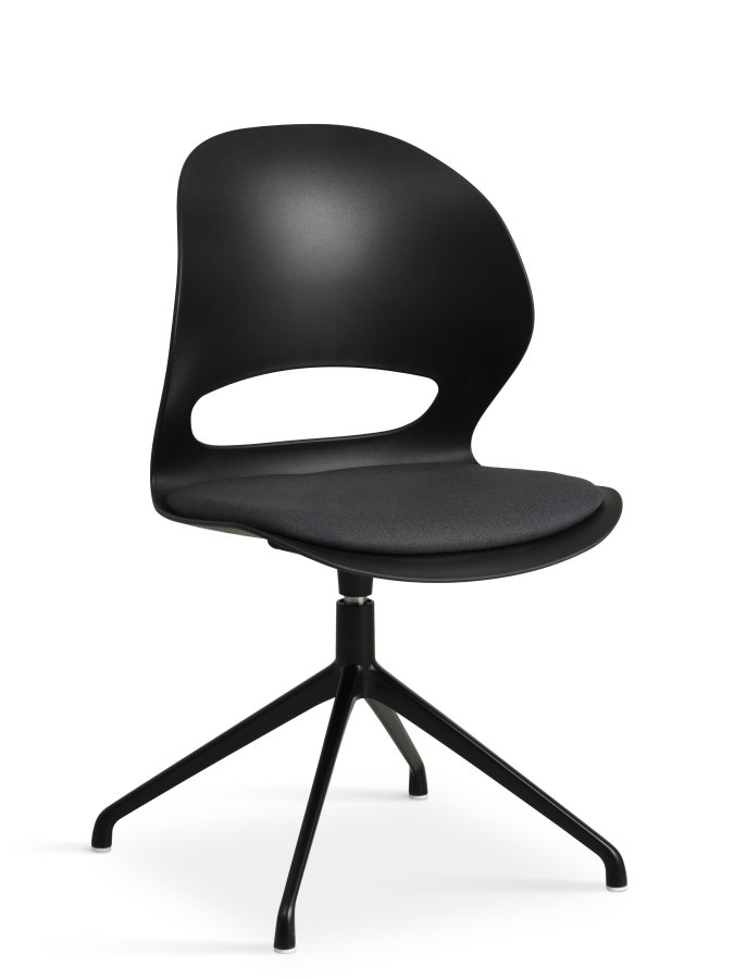Linea spisebordsstol, med dreiefunksjon og sort stoffpute - sort PVC og sort metall