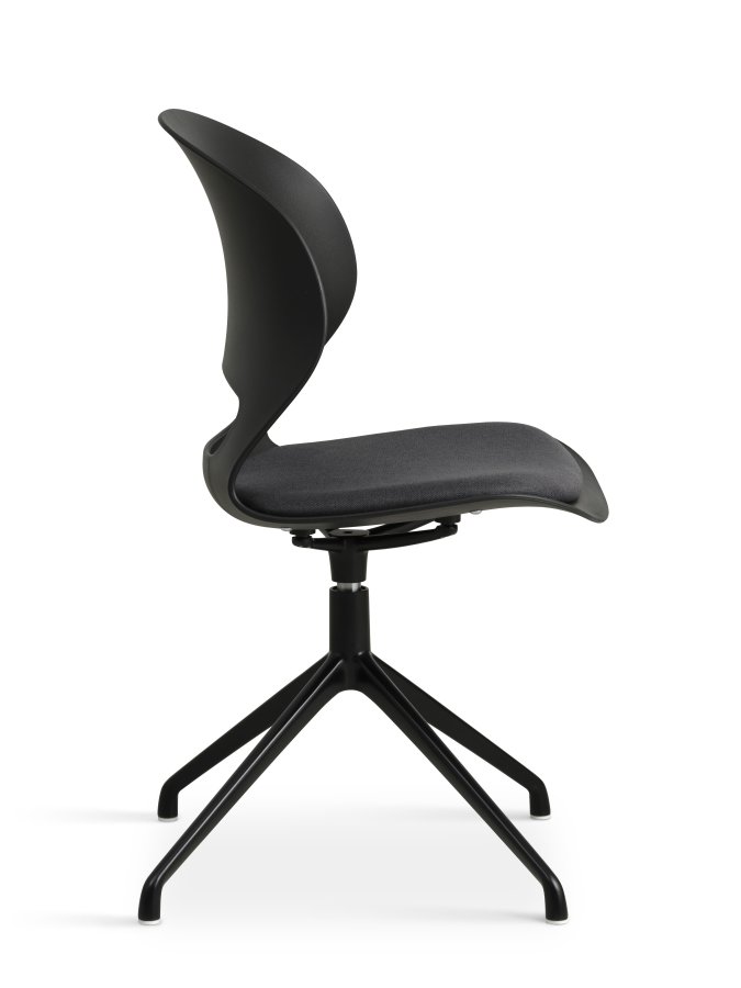 Linea spisebordsstol, med dreiefunksjon og sort stoffpute - sort PVC og sort metall