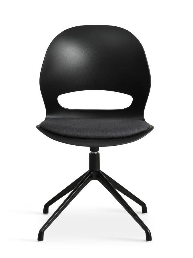Linea spisebordsstol, med dreiefunksjon og sort stoffpute - sort PVC og sort metall