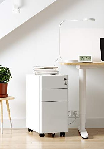 SONGMICS arkivskap, med ls, for A4 letterstrrelser, hengende mapper, hjul - hvitt stl