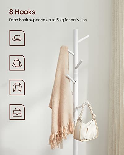 VASAGLE stum tjener, m. 8 kroker, 3 hydealternativer - hvit gummitre