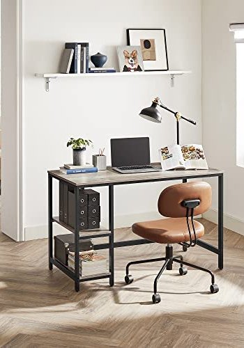 VASAGLE skrivebord, m. 2 hyller - greige sponplater og sort stl (120x60)