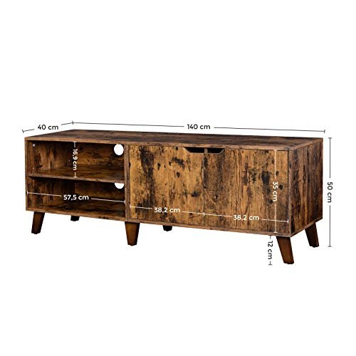 VASAGLE TV-Ständer, mit 2 Türen und 2 Regalen – rustikale braune Spanplatte (140 x 40)
