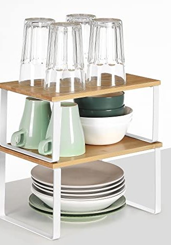 SONGMICS krydderhylle, stablebar - naturlig bambus og hvitt metall (sett med 2)