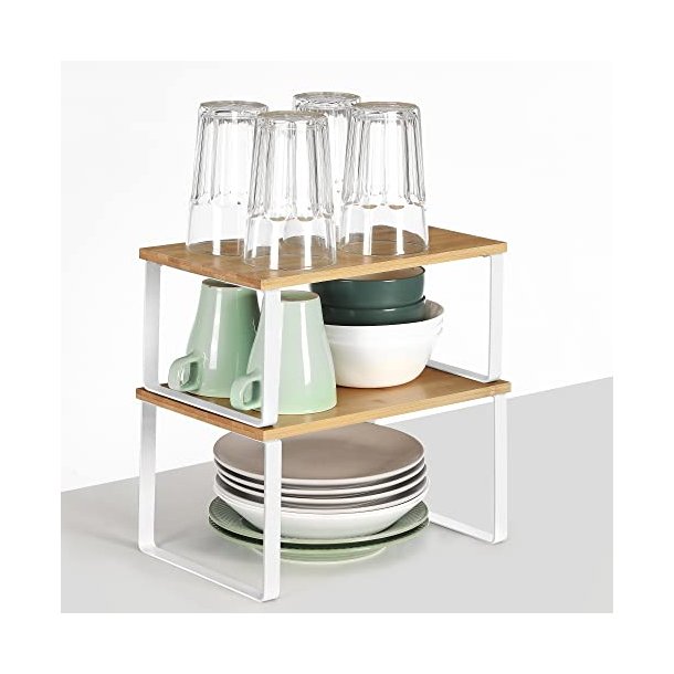 Krydderihylde, stabelbar - natur bambus og hvid metal (st med 2)