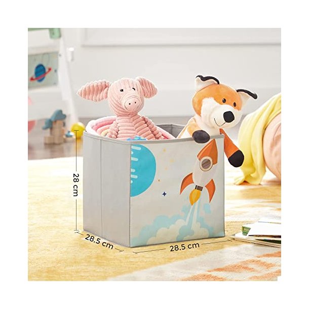 SONGMICS brnereol, m. hylder og 2 opbevaringsbokse - hvid og multifarvet spnplade og stof