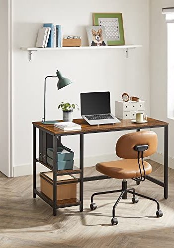 VASAGLE skrivebord, m. 2 hyller - rustikk brun sponplate og sort stl (120x60)