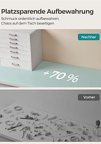 SONGMICS smykkeskrin, m. 6 lag, 5 skuffer, speil - hvit MDF