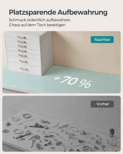 SONGMICS smykkeskrin, m. 6 lag, 5 skuffer, speil - hvit MDF