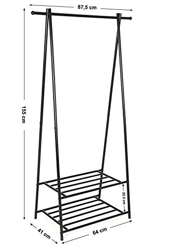 SONGMICS klesstativ, m. 2 hyller - svart jern