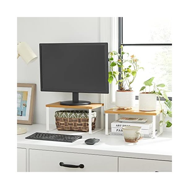 Krydderihylde, stabelbar - natur bambus og hvid metal (st med 2)