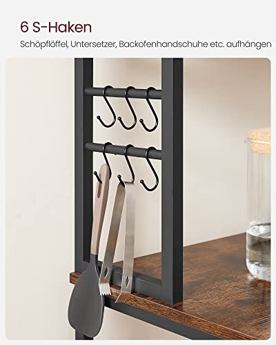 VASAGLE kjkkenhylle, m. 6 S-kroker og 6 hyller - brun sponplate og sort stl