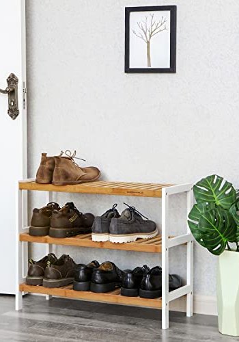 SONGMICS skohylle, m. 3 hyller - naturlig og hvit bambus (70x26)