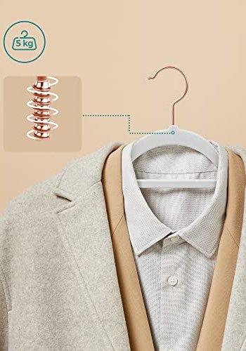 SONGMICS kleshenger, sklisikker, med knytestang og krok i rosa gull - hvitt flyelsstoff (sett med 50)