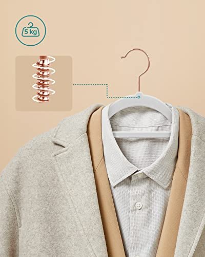 SONGMICS kleshenger, sklisikker, med knytestang og krok i rosa gull - hvitt flyelsstoff (sett med 50)