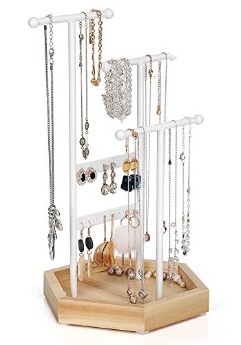 SONGMICS smykkestativ - hvitt jern og naturlig tre