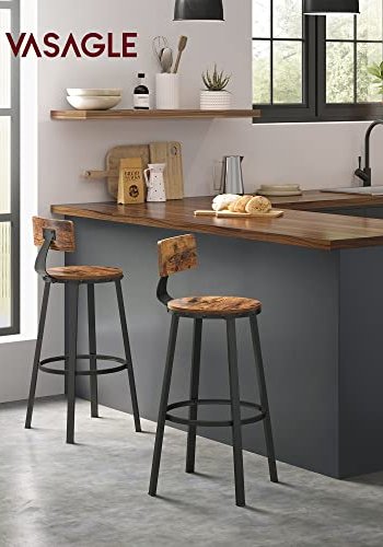 VASAGLE barkrakk, med rygg og fotsttte - brun sponplate og sort stl (sett med 2)