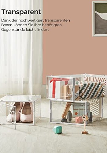 SONGMICS skoske, stabelbar og foldbar - hvid og klar plast (st med 18)