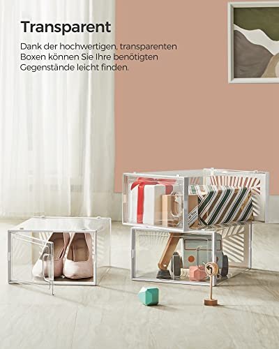 SONGMICS skoske, stabelbar og foldbar - hvid og klar plast (st med 18)