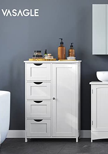 VASAGLE baderomsskap, m. 1 dr, 4 skuffer og 1 hylle - hvit MDF