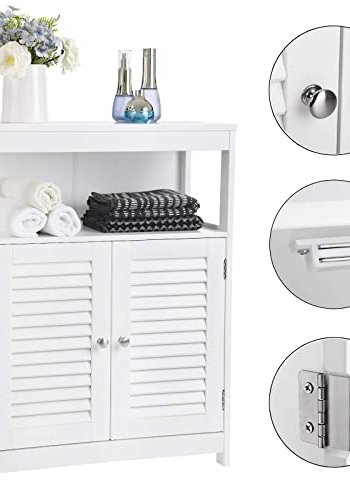 VASAGLE baderomsskap, m. 2 sprossedrer, 1 hylle og 1 rom - hvit MDF