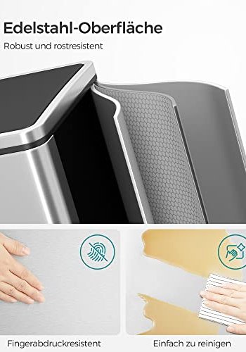 SONGMICS avfallsbeholder, m. 2 rom, plastbtter, lokk,, luktforsegling - slv og sort stl