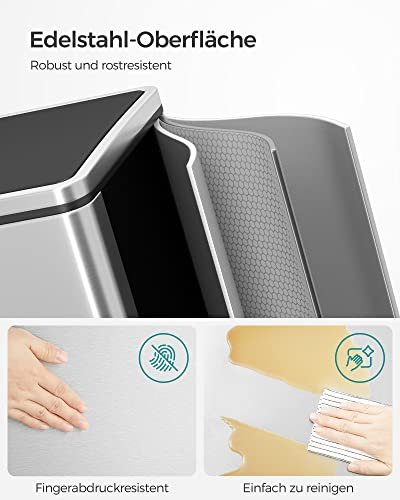 SONGMICS avfallsbeholder, m. 2 rom, plastbtter, lokk,, luktforsegling - slv og sort stl