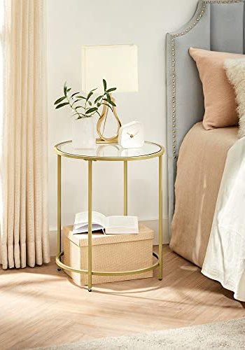 VASAGLE salongbord, rundt - herdet glass og gullstl (50)