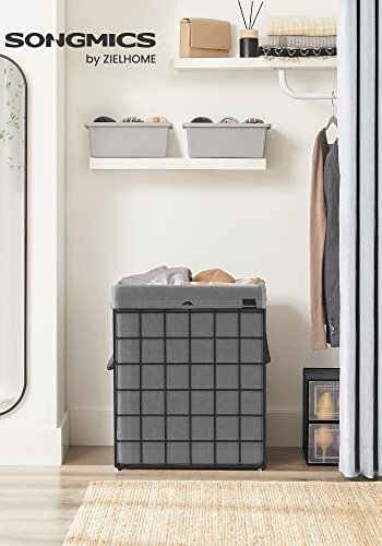 SONGMICS skittentyskurv, sammenleggbar, med avtagbar vaskbar pose - grtt stoff og svart stl